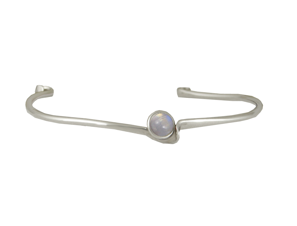 Sterling Silver Wave Cuff Bracelet With Rainbow Moonstone